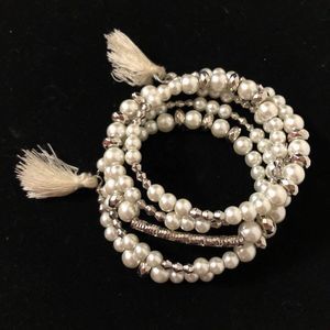 Pearl Coil Bracelet for Women Silver tone